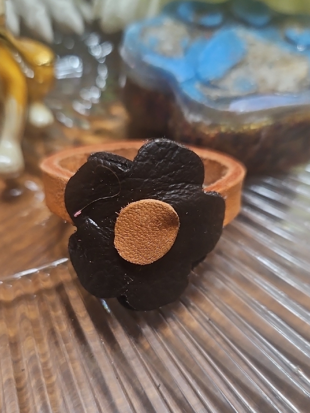 Hand Crafted Genuine Leather Flower Dog Collar Charm NEW